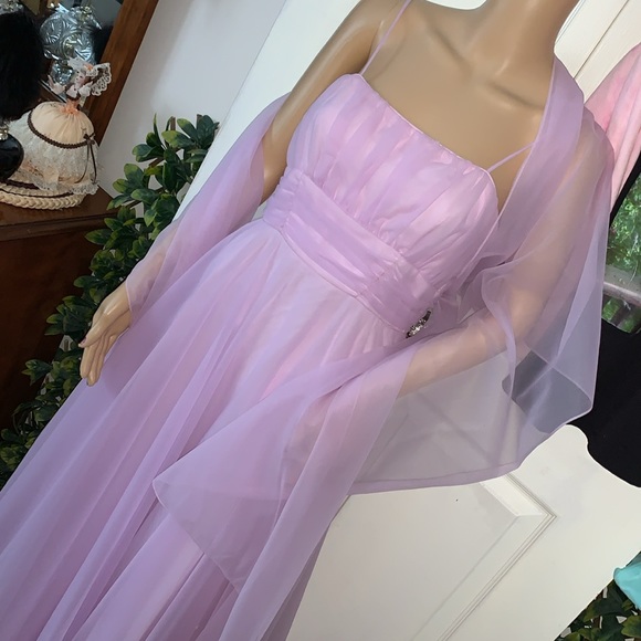 Vtg 60's 70's lilac chiffon full circle ball gown PROM maxi dress S - Picture 14 of 16